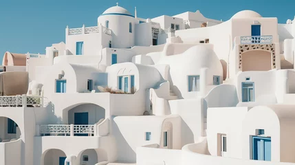 Poster View of Oia town in Santorini island in Greece -- Greek landscape Generative AI © PaulShlykov