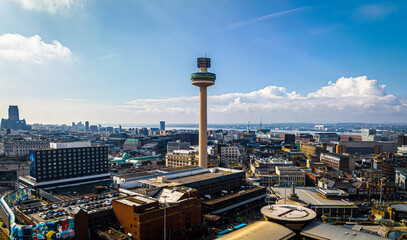 Aerial view of Lime street train station in Liverpool, a maritime city in northwest England