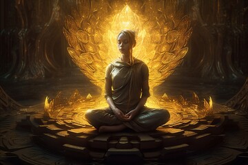 peace pose spiritual meditation aura energy zen chakra silhouette yoga. Generative AI.