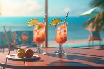 Beachy beverages at the bar, An idyllic summer vibe, generative Ai