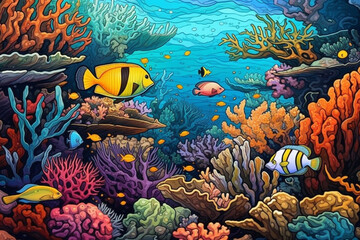 Naklejka na ściany i meble Illustration marine life underwater Generative AI