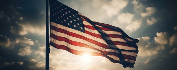 Banner American flag blowing in the wind. Ai generative.