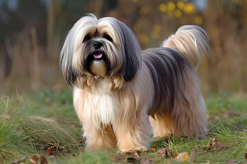 Naklejka na ściany i meble Lhasa Apso - Originating from Tibet, this breed is known for its long, flowing coat and its loyal, protective nature (Generative AI)