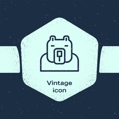 Grunge line Polar bear head icon isolated on blue background. Monochrome vintage drawing. Vector