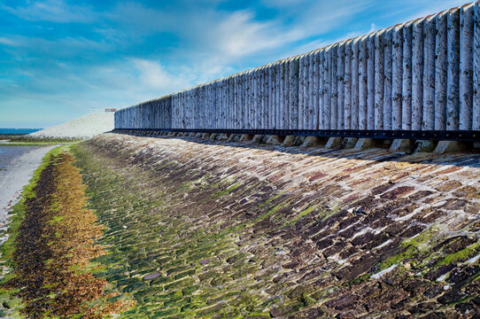 Storm surge barrier on island of Baltrum, East Frisia, Lower Saxony, Germany