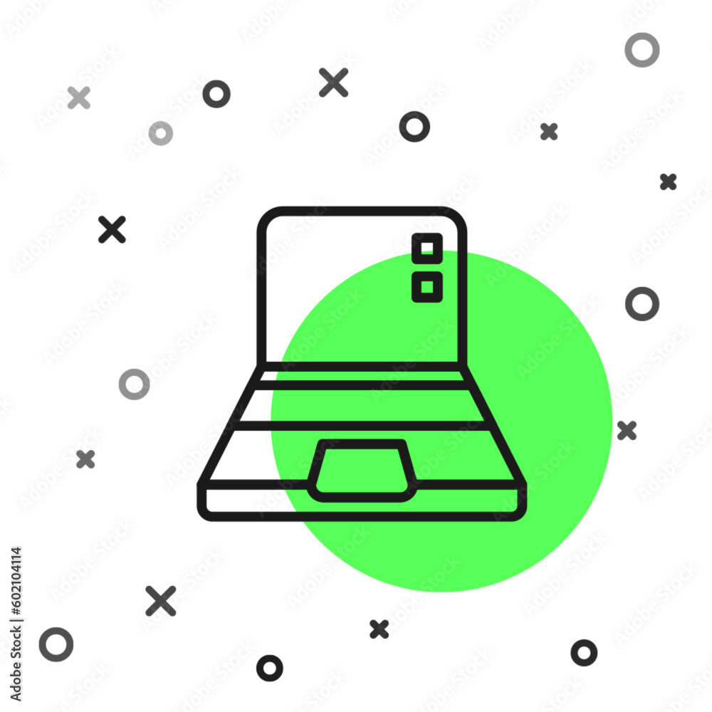 Poster black line laptop icon isolated on white background. computer notebook with empty screen sign. vecto