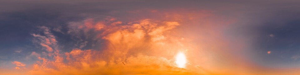 Blue Orange sky panorama with Cirrus clouds in Seamless spherical equirectangular format. Full...