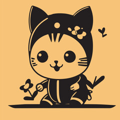 A silhouette sport-type cat with flower vector illustration,