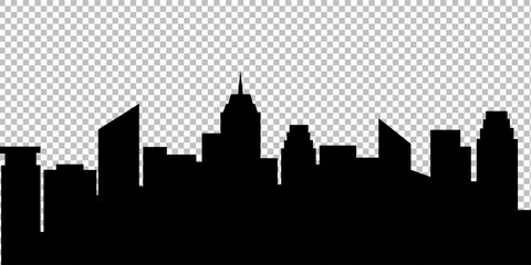 Fototapeta premium City skyline on transparent background in black colors. Vector Illustration.