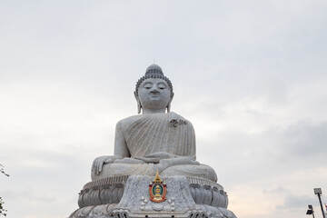 Fototapeta premium The largest white marble statue of the big buddha in the world on the island of phuket in thailand. Popular place among tourists.