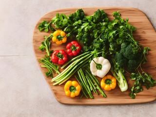 Fototapeta na wymiar Background or frame image created by placing various vegetables 64