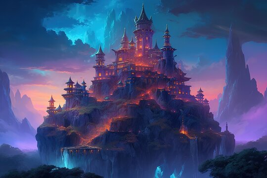 an image depicting a castle floating in the air Generative AI