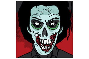 Horrible Zombie Face In Vector Art Style