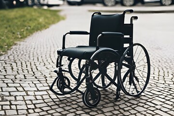 Fototapeta na wymiar Wheelchair on the street. Wheelchair for disabled people. Wheelchair for disabled people. 
