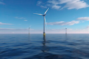 A Renewable Future: Photorealistic Image of Offshore Wind Turbines at Sea. Generative AI
