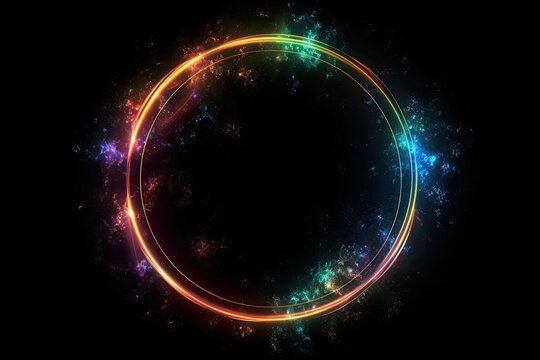 Ring of Fire: A Neon Light Glow on a Dark Sky of Glowing Stars, Generative AI