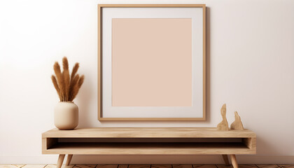 Mock up poster frame in modern interior background. Generative AI