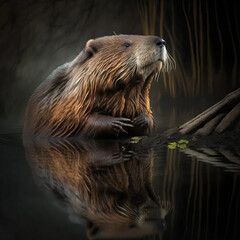 dramatic portrait of a majestic beaver - generative ai image