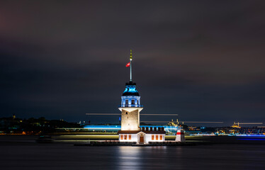 Fototapeta premium Maiden's Tower in Istanbul, Turkey. (KIZ KULESI). Maiden’s Tower got a new look. Istanbul’s Pearl “Maiden’s Tower” reopened after newly restored.