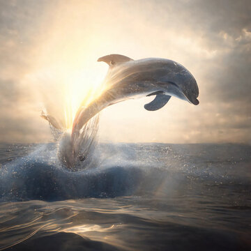 dramatic portrait of a majestic dolphin - generative ai image