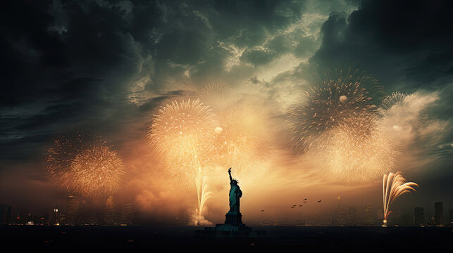 USA banner and fireworks