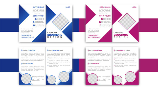 Corporate bi-fold business brochure bundle design template in a4 format. Creative 2 concepts folded flyer, or bifold brochure 4-page brochure template