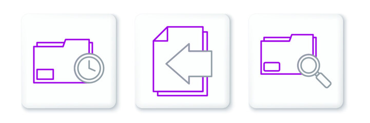 Fototapeta premium Set line Search concept with folder, Document clock and Next page arrow icon. Vector