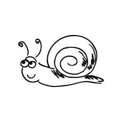 snail isolated on white background white and black doodle hand drawn web and design icon vector illustration