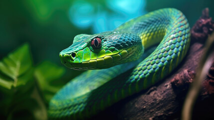 Fototapeta premium Sri Lankan Green Vine Snake. Generative AI