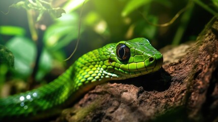 Obraz premium Sri Lankan Green Vine Snake. Generative AI
