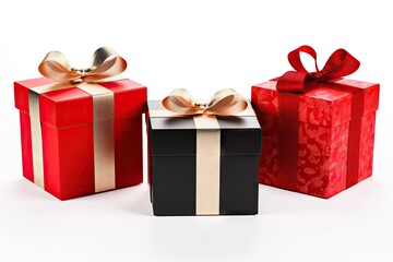 Obraz premium Gift Box on White Background for Holidays, Birthdays and Celebrations. Decoration Design Isolated for Christmas Xmas Anniversary and Greeting. Generative AI illustrations.