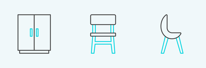 Set line Armchair, Wardrobe and Chair icon. Vector