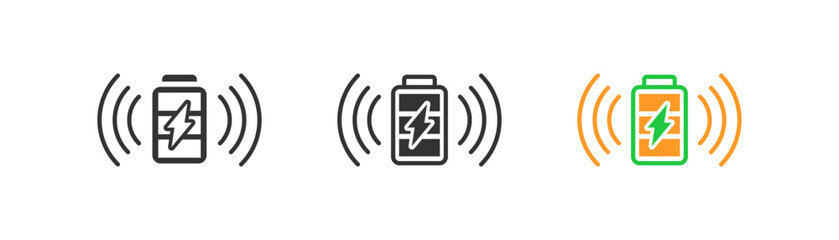 Wireless battery charging icon on light background. Recharge symbol. Car dock station, charging smartphone, power, inductive. Flat and colored style. Flat design. Vector illustration.