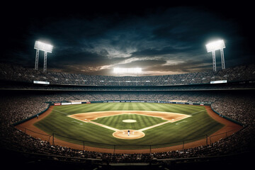Baseball Field at Night Moon Lights Stars Space Generative AI