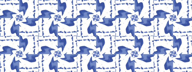 Tribal Vector Floral Tile. Indigo Graphic Kaleidoscope. Scarf Bohemian Trendy. Blue White Tapestry Handmade. Carpet Modern Geometric. Azulejo Mosaic. Indigo Abstract Artwork.