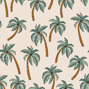 Fototapeta Palm tree vector seamless pattern. Hawaii vacation background. Retro Aloha surface design for textile, scrap book 