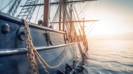 Obraz premium Closeup picture of a ship in the harbor. Generative AI