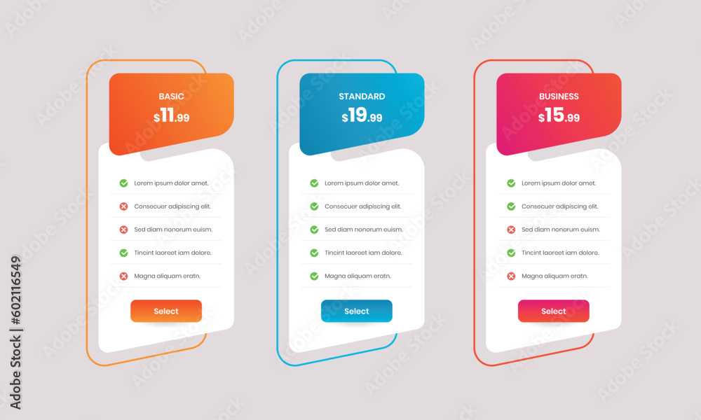 Canvas Prints abstractly designed minimal service subscription pricing table with gradient