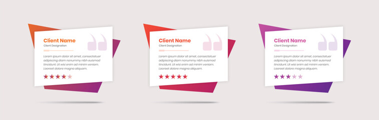 Professional client feedback card with colorful gradient and rating stars