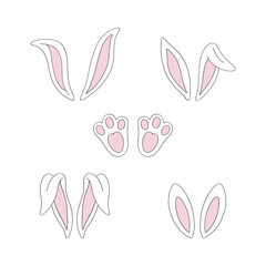 Easter bunny ears and paws clip-art set. Happy Easter design. Vector illustration isolated on white.