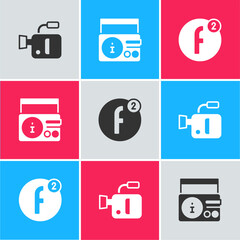 Set Cinema camera, News on radio channel and Create account icon. Vector