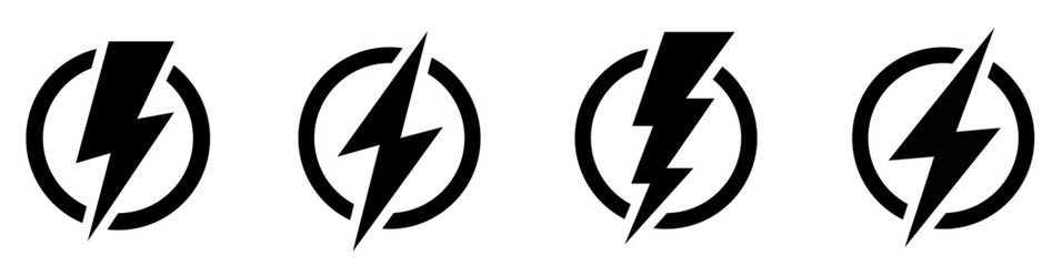 Set lightning bolt. Thunderbolt flat style - stock vector. flash current icons with white background and black icons system,	 - obrazy, fototapety, plakaty
