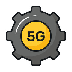 5G text inside cogwheel denoting concept icon of 5G network setting