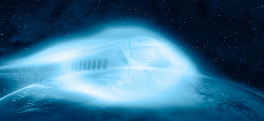 High speed train on the world "Elements of this image furnished by NASA