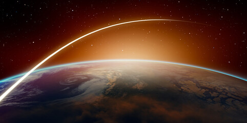 Long Exposure Night Time Rocket Launch - The Moon as Seen from the Surface of the Earth "Elements of this image furnished by NASA"  © muratart