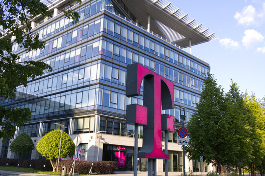Sign T Mobile.Company signboard T Mobile, Warsaw, Poland, 12 May 2023.