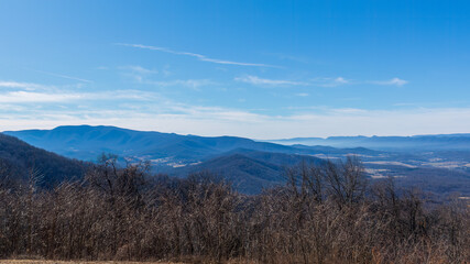 A winter vista overlooking the Shenandoah Valley and the Blue Ridge.