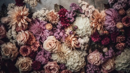 Flowers Wall for Background in vintage style Generative AI