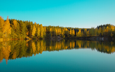 autumn trees reflected in water