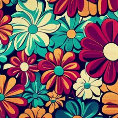 Fototapeta na wymiar retro-inspired pattern with bold floral motifs
